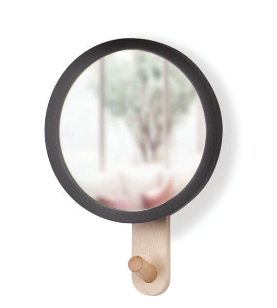 UMBRA Огледало за стена със закачалка “HUB“ – цвят черен / натурално дърво