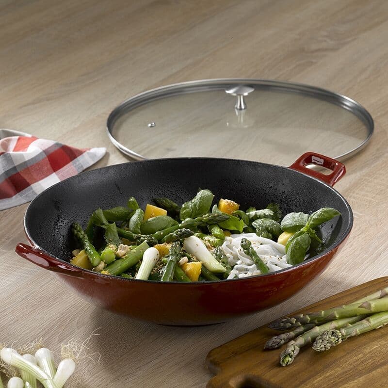 KELA Чугунен уок със стъклен капак “Calido“ – Ø 36 см. – червен