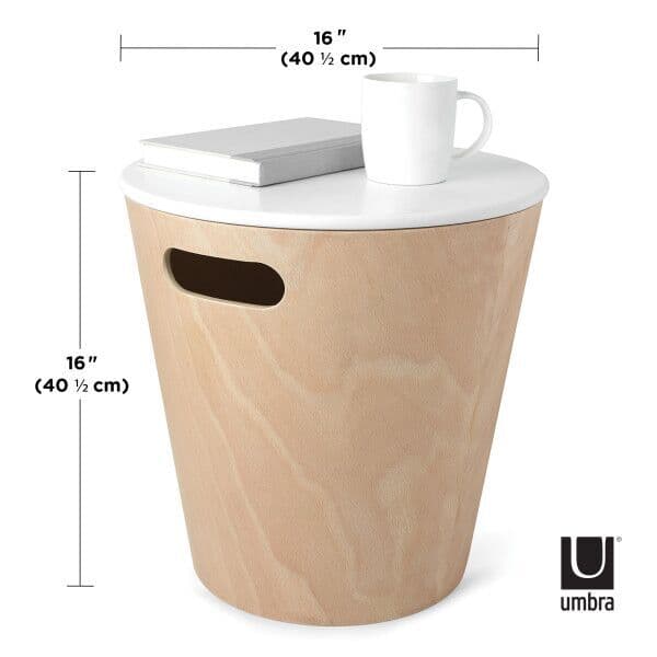 UMBRA  Дървена табуретка с място за съхранение “WOODROW“ – цвят бял / натурален