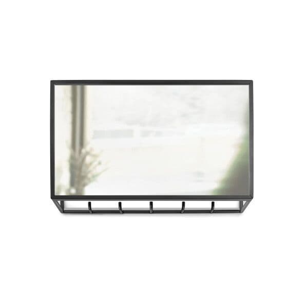 UMBRA Стенен органайзер с огледало и 5 бр. закачалки “CUBIKO“ – цвят черен