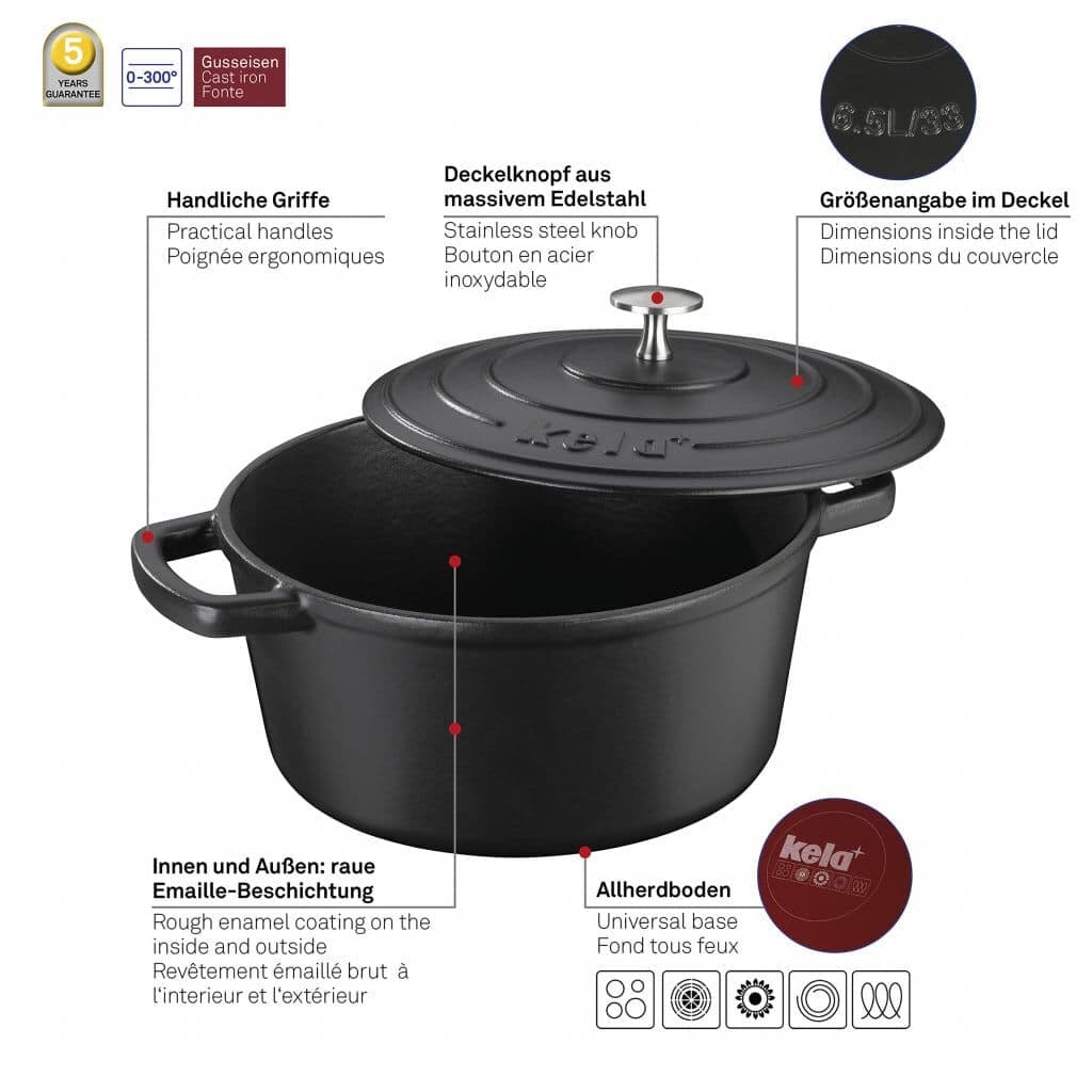 KELA Чугунена тенджера с капак “Calido“ – Ø 24 см. – черна