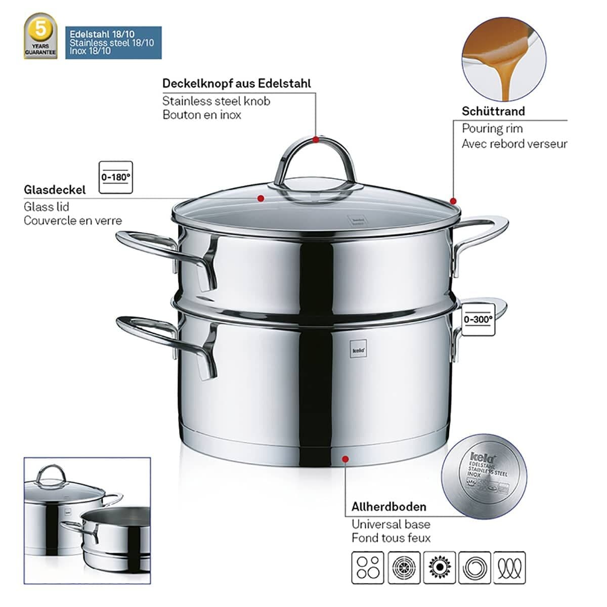 KELA Тенджера с приставка за готвене на пара и капак “Cailin“ – Ø 20 см. – 2,5 л.