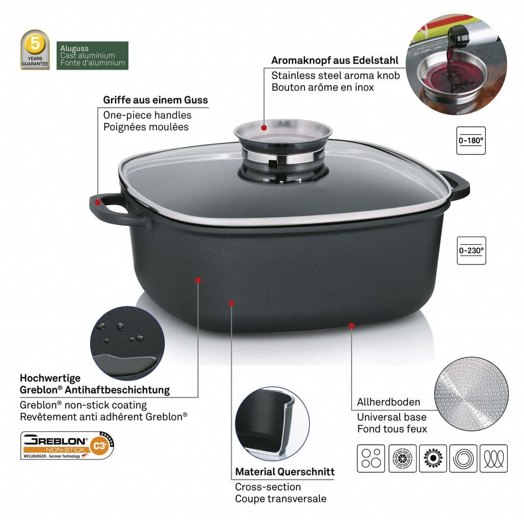 KELA Квадратна тенджера със стъклен капак “Kerros“ – 28х28 см.