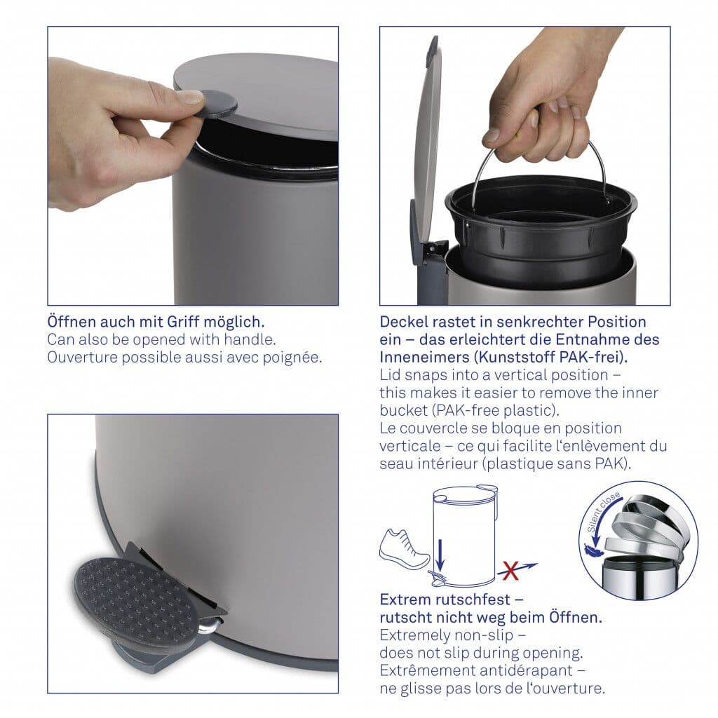 KELA Кош за отпадъци с педал “Mats“ – сребрист мат – 12л.