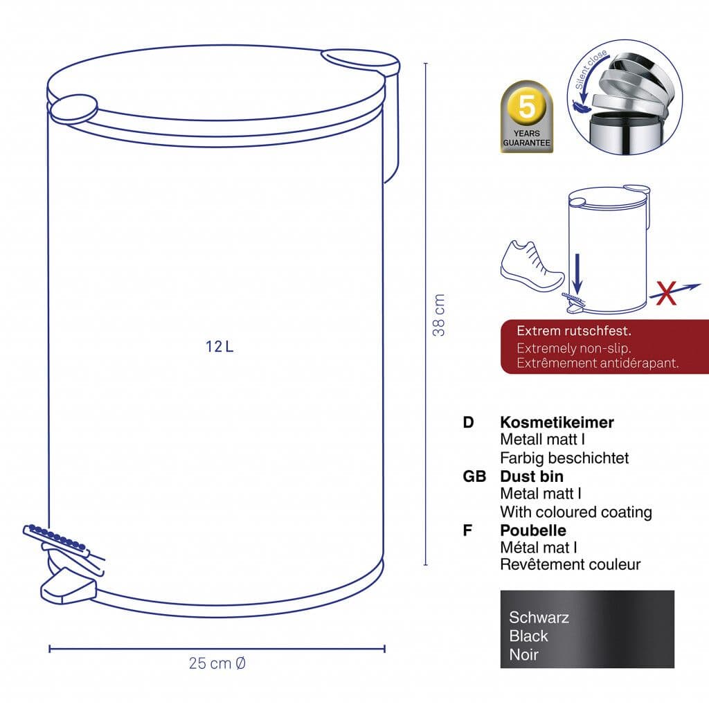 KELA Кош за отпадъци с педал “Mats“ – сребрист мат – 12л.