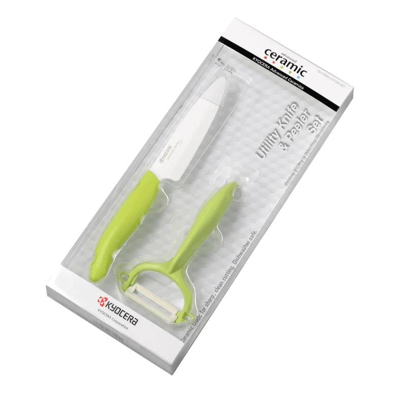 KYOCERA Комплект керамичен нож серия „GEN“ и белачка – цвят зелен