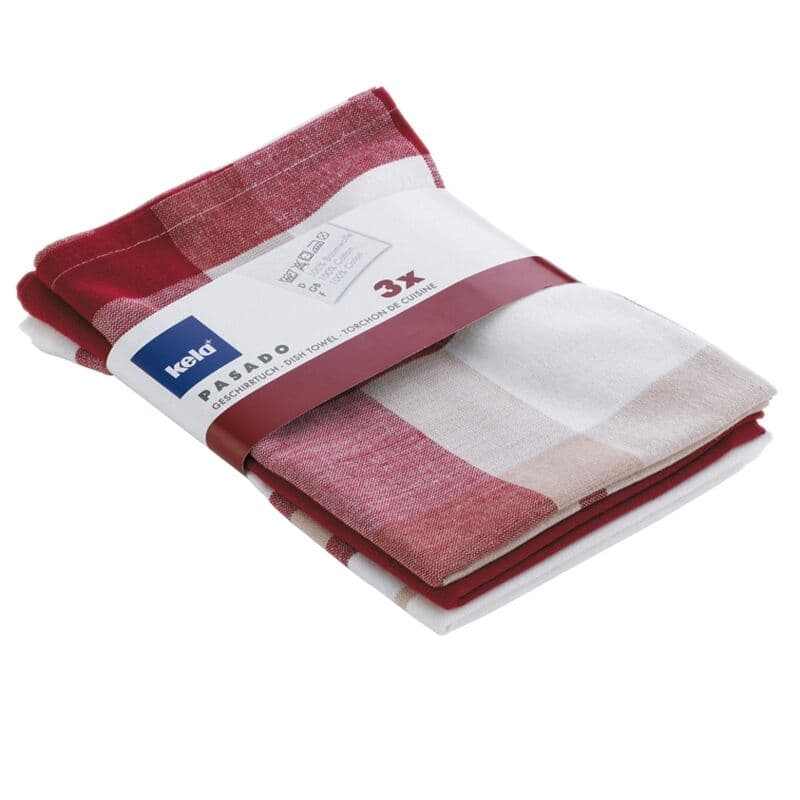 KELA Комплект от 3 бр. домакински кърпи за съдове “Pasado“ - 65х45 см. - червени