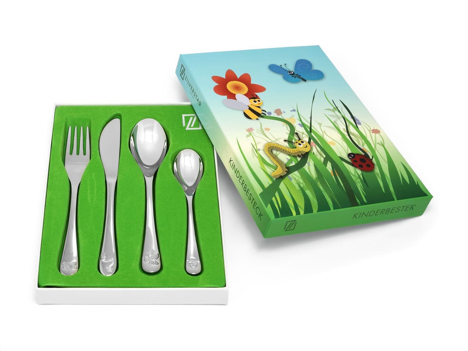 ZILVERSTAD Комплект стоманени детски прибори за хранене “Nature friends“ – 4 части