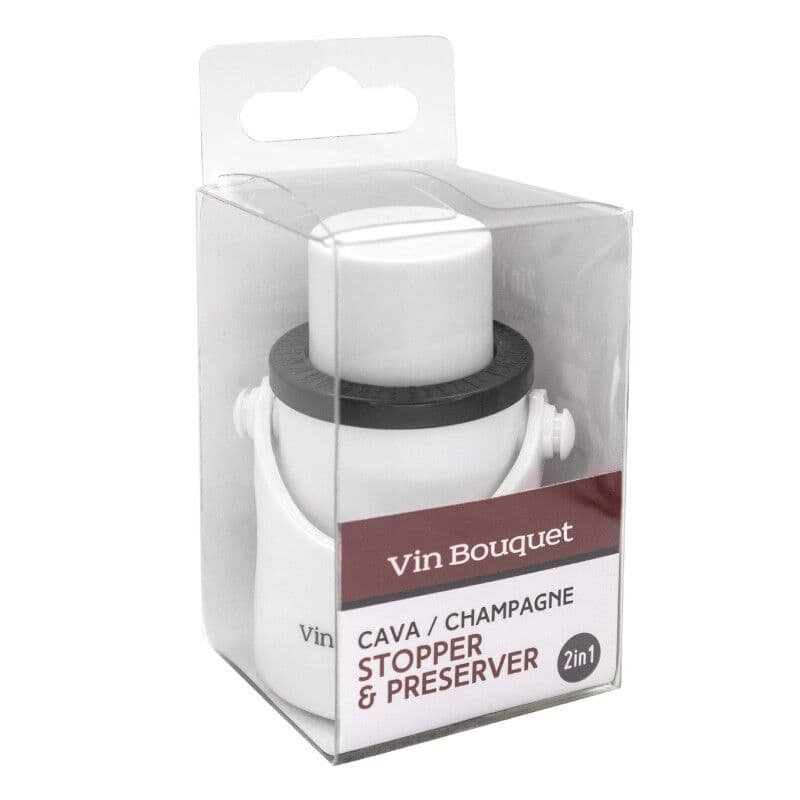 Vin Bouquet Тапа за шампанско с помпа – 2 IN 1 – бяла
