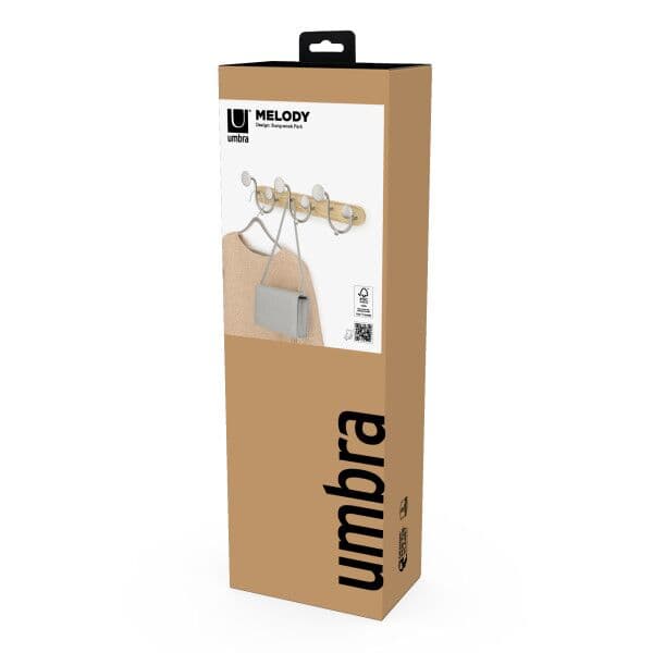 UMBRA  Закачалка за стена с 9 бр. закачалки “MELODY“ – цвят натурален / никел
