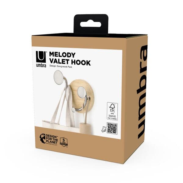 UMBRA Закачалка за стена с 3 бр. закачалки “MELODY“ – цвят натурален / никел