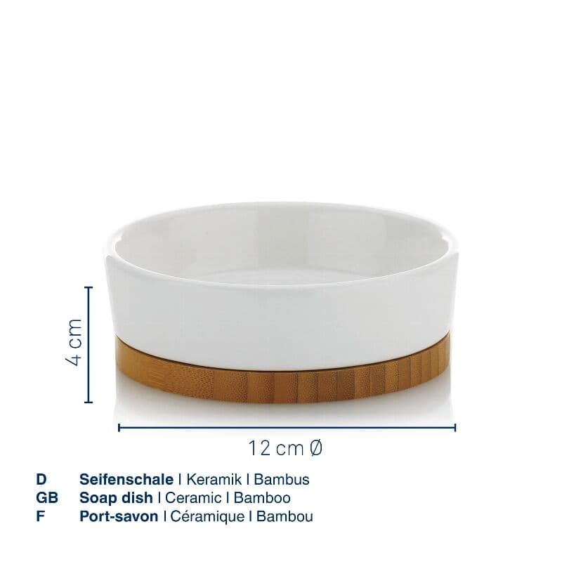 KELA Поставка за аксесоари/Сапунерка “Natura“ – бялa с бамбуков елемент