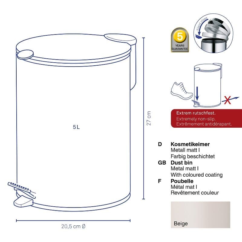 KELA Кош за отпадъци с педал “Mats“ – светло сив – 5л.