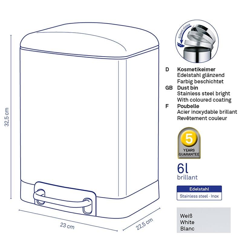 KELA Кош за отпадъци с педал “Davino“ – бял – 6 л.