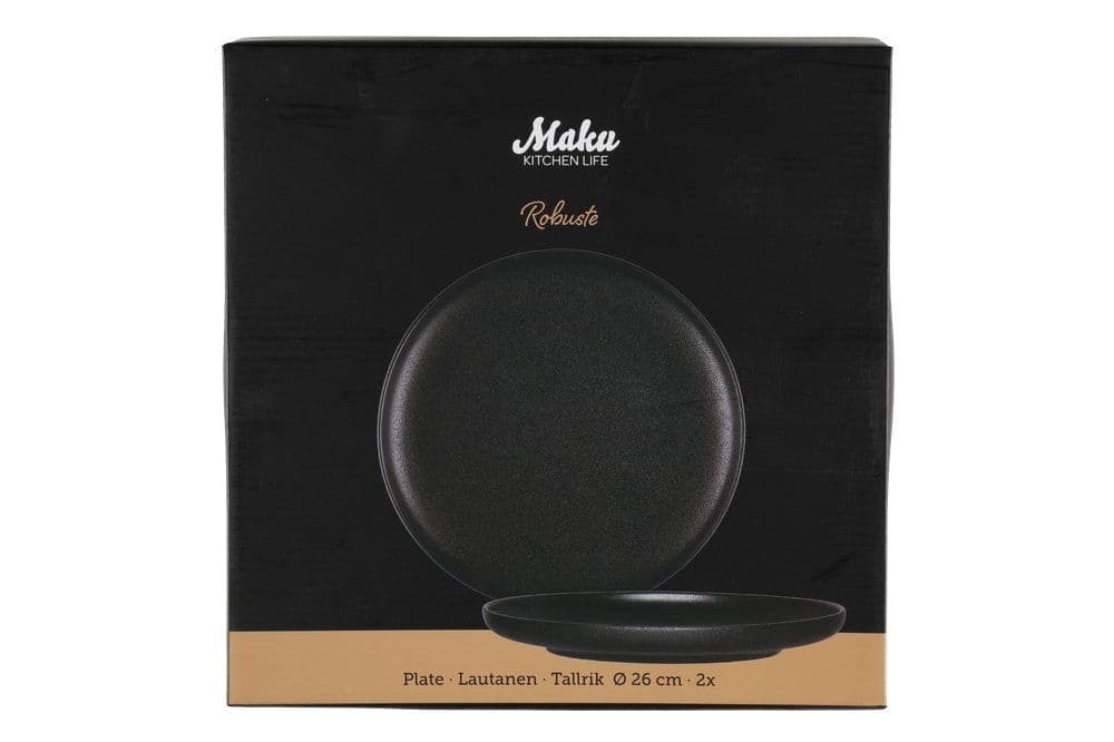 MAKU Подложна/Основна чиния Robuste 2 бр. Ø 26 см. – черен мат с повърхност стил чугун