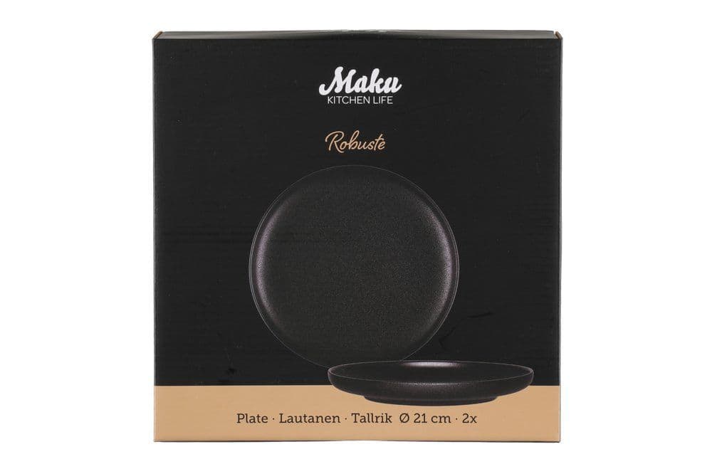 MAKU Основна чиния Robuste 2 бр. Ø 21 см. – черен мат с повърхност стил чугун