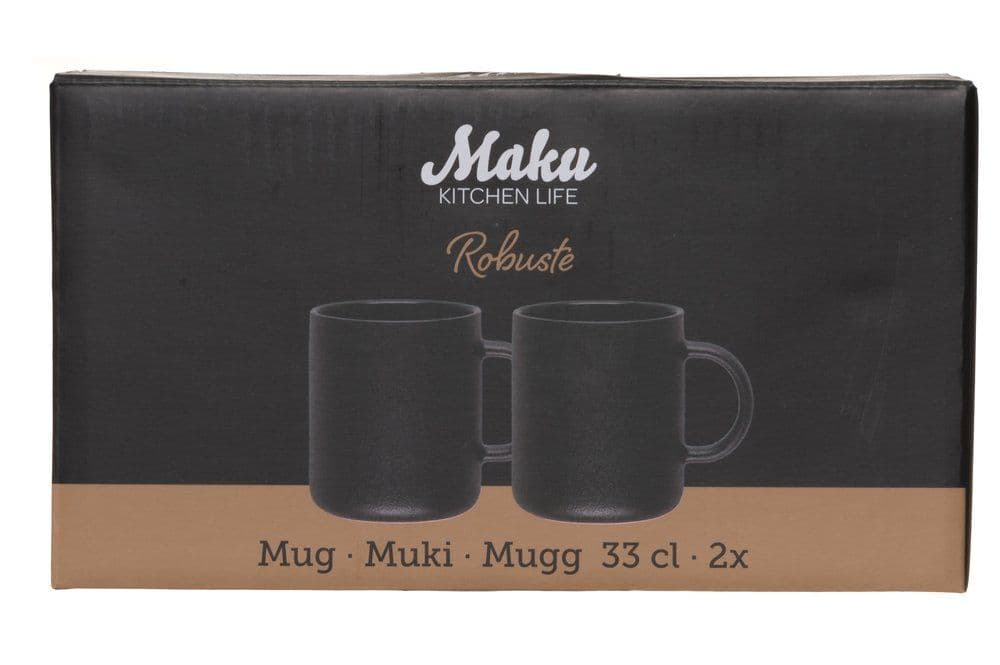 MAKU Чаши Robuste 2 бр. 330 мл. – черен мат с повърхност стил чугун