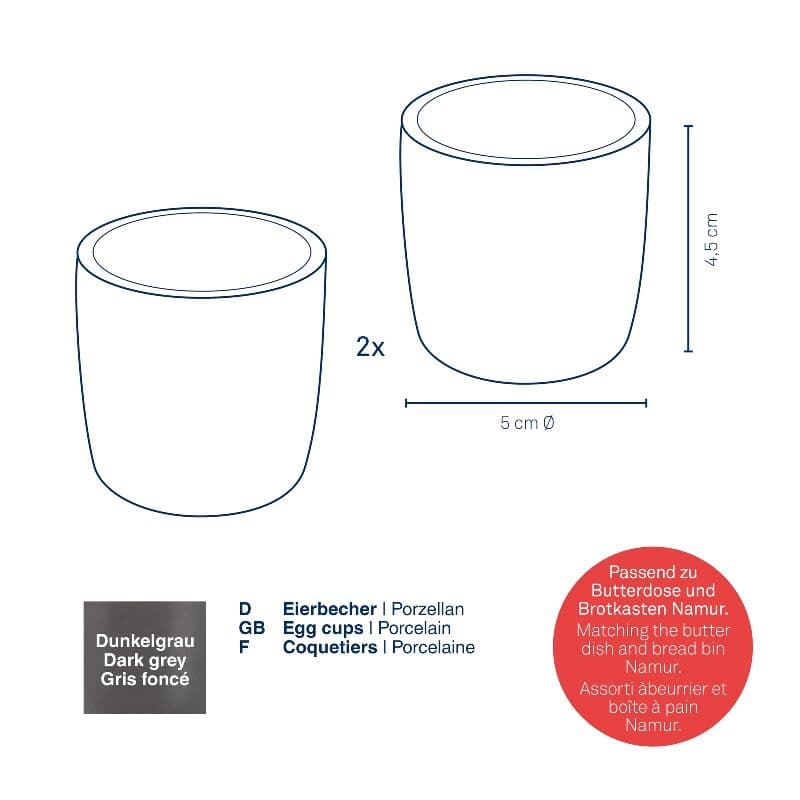 KELA Комплект от 2 бр. порцеланови чаши за еспресо/поставки за яйца “Bob“ – тъмно сиви