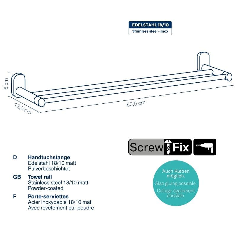 KELA Двойна закачалка за кърпи за стенен монтаж “Alеssio“ – черен