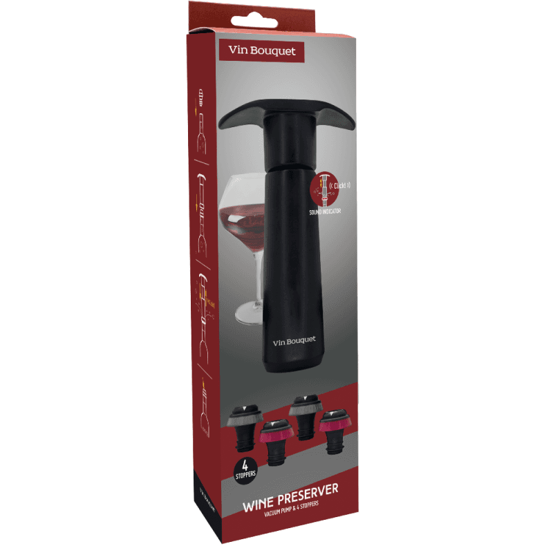 Vin Bouquet Ръчна вакуум помпа с 4 бр. тапи – черна