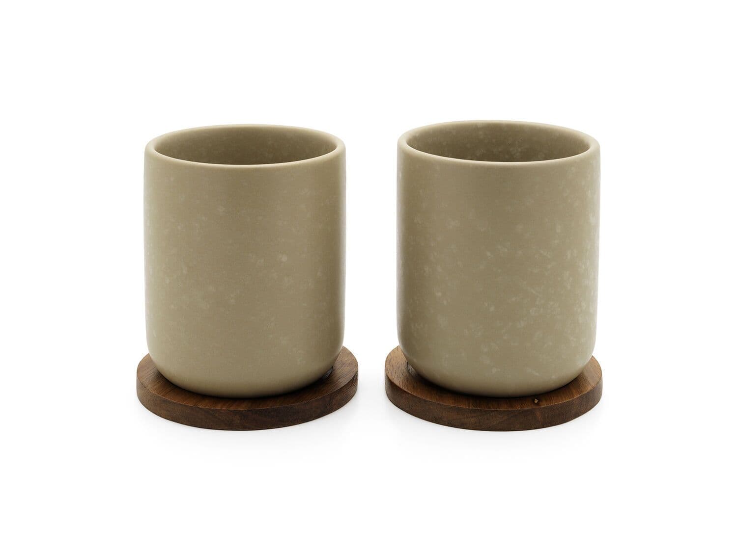 BREDEMEIJER Сет от 2 керамични чаши за чай/кафе с бамбукови подложки “Umea“ - сиви - 200 мл.