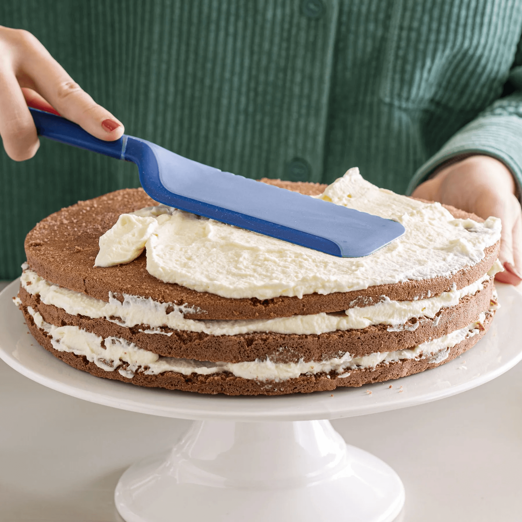 COOX Силиконова шпатула за торта 3 в 1 – за рязане, сервиране и размазване – синя