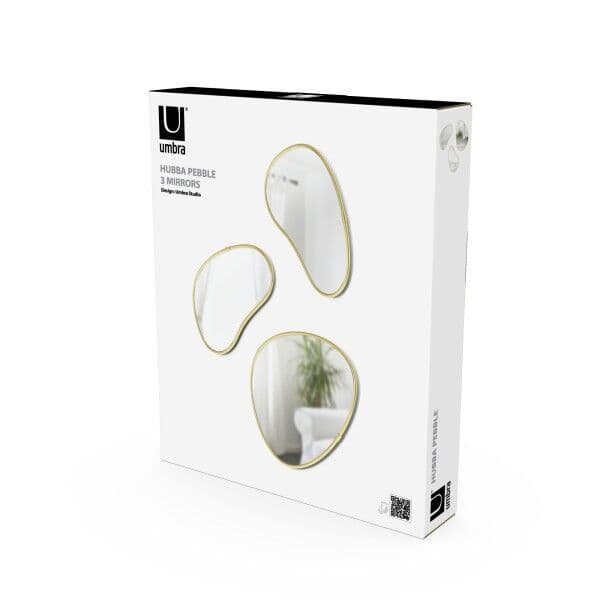 UMBRA Сет от 3 бр. огледала за стена “HUBBA PEBBLE“ – цвят месинг
