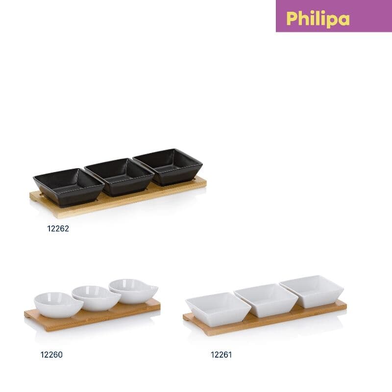 KELA Комплект 3 бр. бели квадратни порцеланови купички със стойка “Philipa“