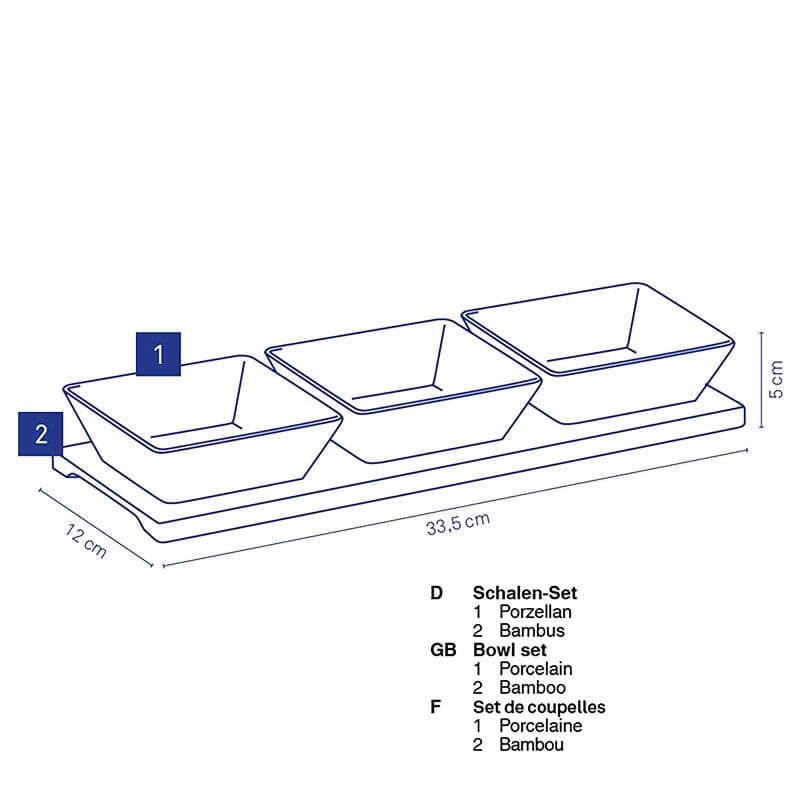 KELA Комплект 3 бр. бели квадратни порцеланови купички със стойка “Philipa“