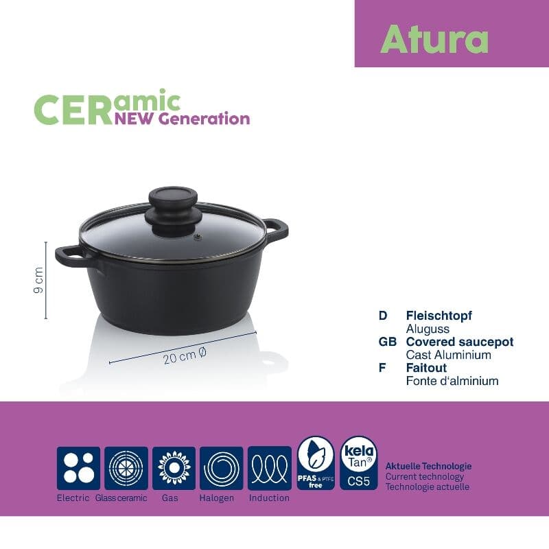KELA Тенджера с керамично покритие с капак “Atura“ – Ø 20 см.
