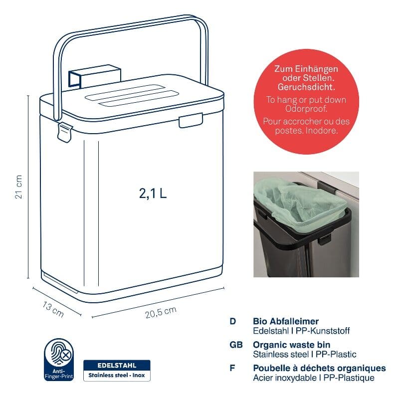 KELA Кош за органични отпадъци “Plata“ стомана – 2,1 л.