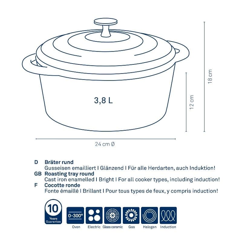 KELA Чугунена тенджера с капак “Calido“ – Ø 24 см. – светло сива