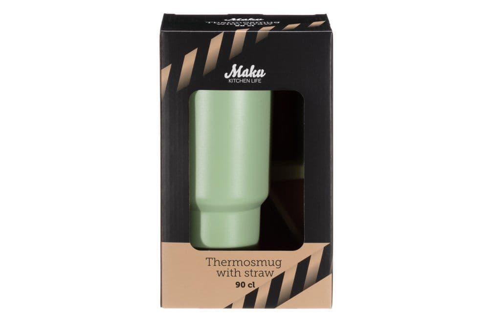 MAKU Двустенна термочаша с дръжка и сламка 900 мл. – зелена