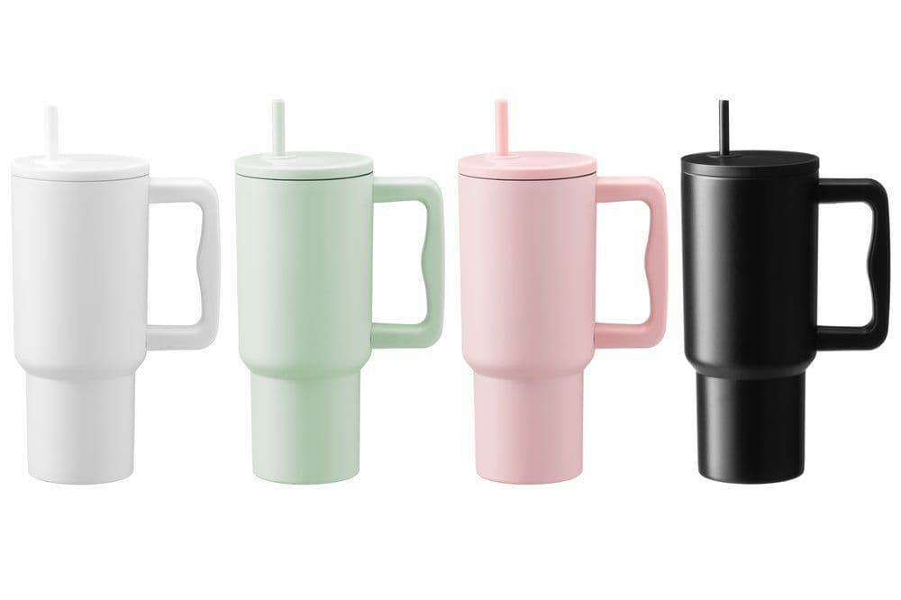 MAKU Двустенна термочаша с дръжка и сламка 900 мл. – розова