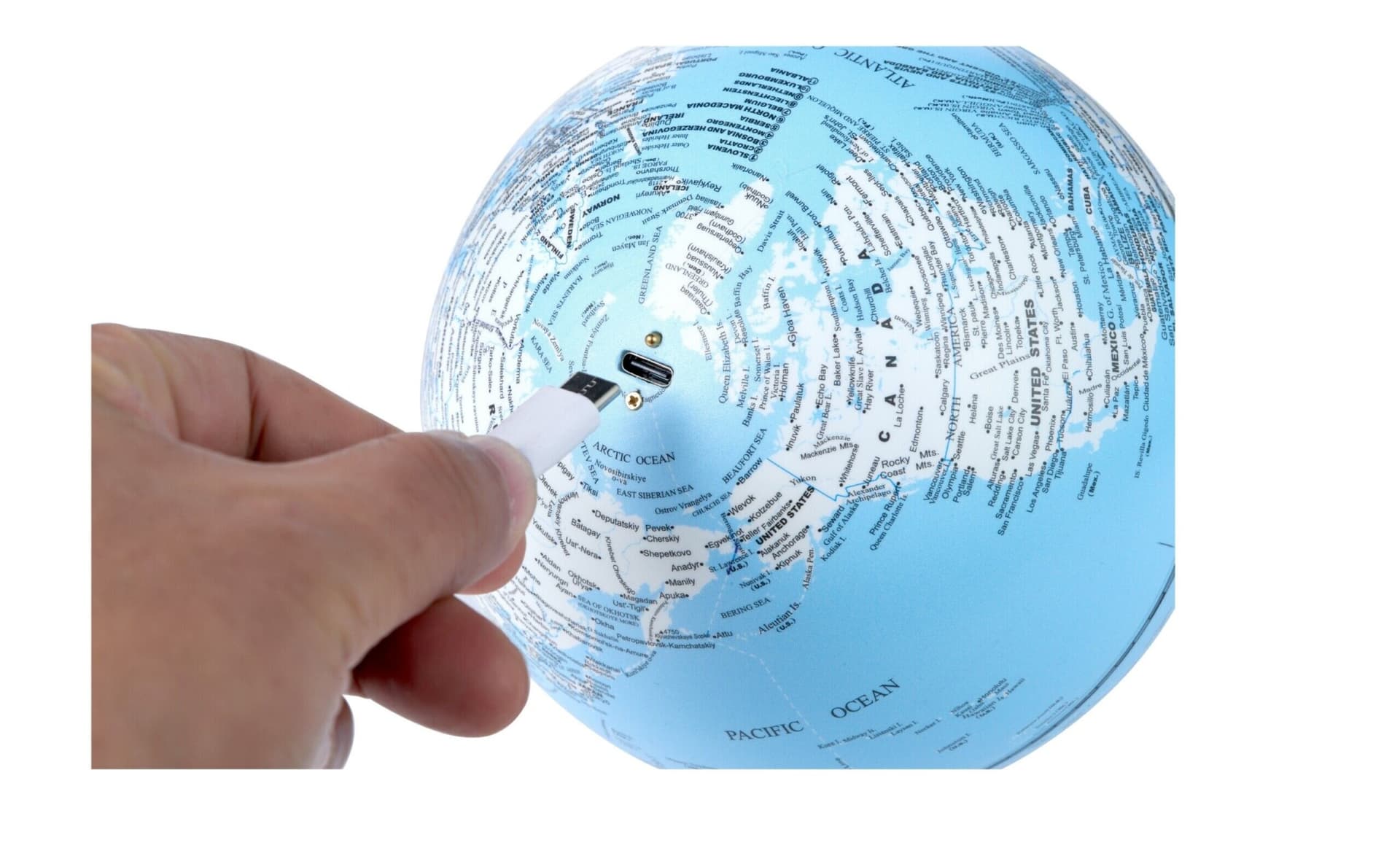 GINGKO Смарт лампа глобус “Atlas Globe“ –  светлосиня/бял ясен