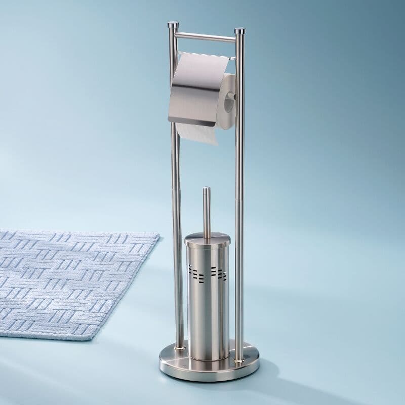 KELA Комплект стойка за тоалетна хартия и четка за тоалетна “Swing“ – сребрист мат – свободно стояща