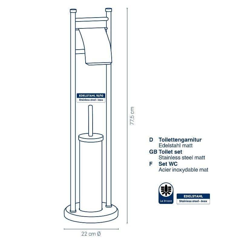 KELA Комплект стойка за тоалетна хартия и четка за тоалетна “Swing“ – сребрист мат – свободно стояща