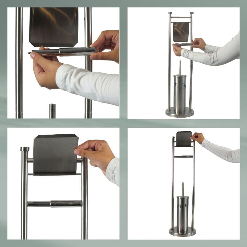 KELA Комплект стойка за тоалетна хартия и четка за тоалетна “Swing“ – сребрист мат – свободно стояща