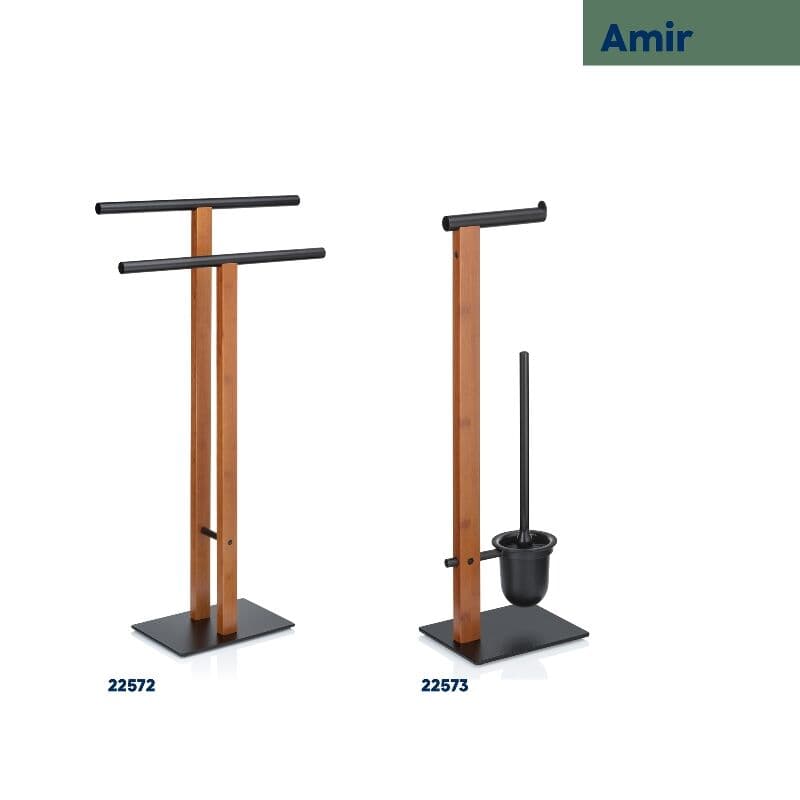 KELA Комплект стойка за тоалетна хартия и четка за тоалетна “Amir“ – черна – свободно стояща