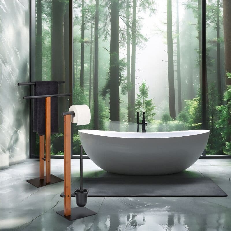 KELA Комплект стойка за тоалетна хартия и четка за тоалетна “Amir“ – черна – свободно стояща