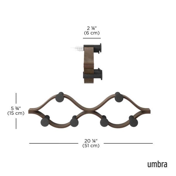 UMBRA Закачалка за стена с 6 бр. закачалки “MONTAGE“ – цвят черен / орех