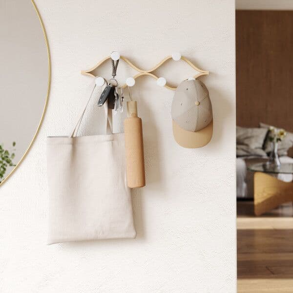 UMBRA Закачалка за стена с 6 бр. закачалки “MONTAGE“ – цвят бял / натурален