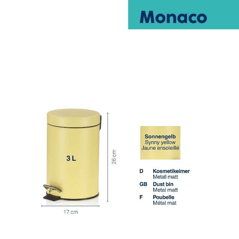 KELA Кош за отпадъци с педал “Monaco“ – жълт – 3 л.