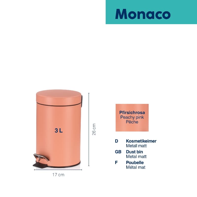 KELA Кош за отпадъци с педал “Monaco“ – прасковено розов – 3 л.