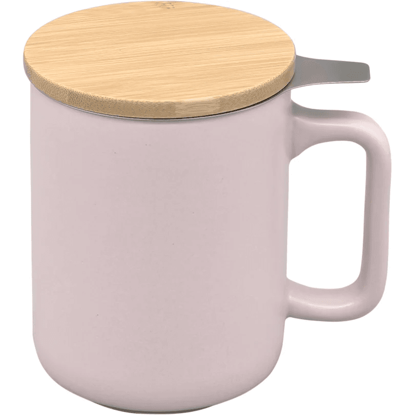 Nerthus Керамична чаша за чай със стоманен филтър и бамбуков капак - 375 мл - розова