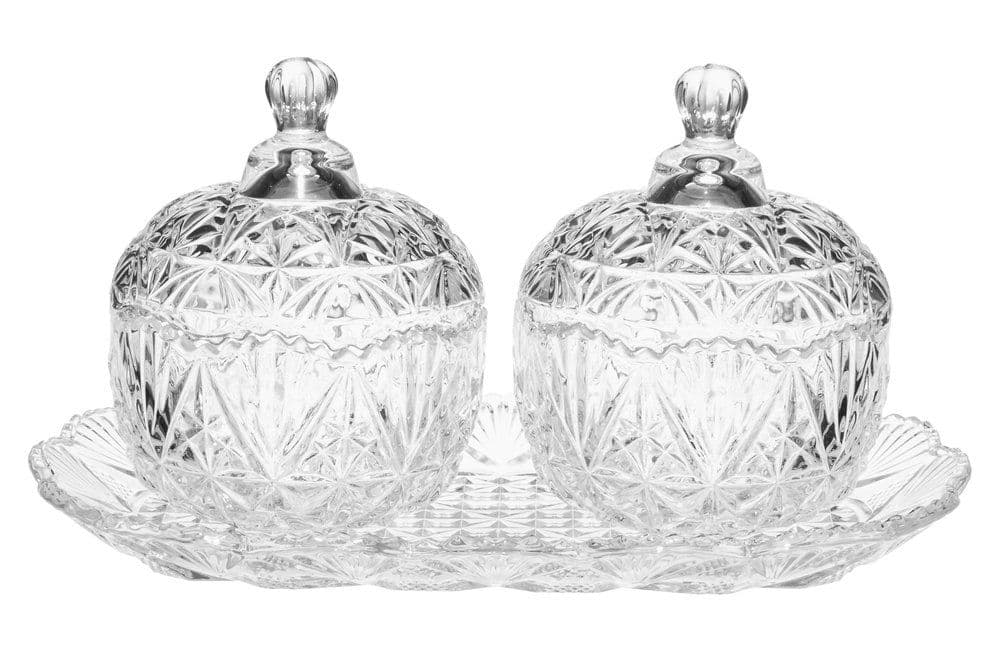 WINTERIA Сет от два стъклени канистъра с капак и поднос