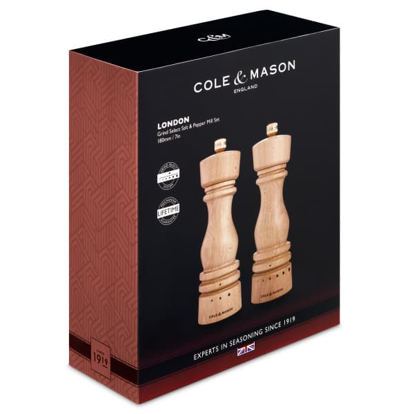 COLE & MASON Комплект мелнички за сол и пипер “LONDON“ - 18 см. - цвят натурален - с механизъм за прецизност — снимка 3