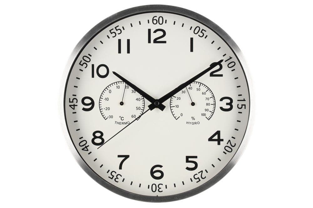 4LIVING Часовник за стена с термометър и хигрометър “Verona“ - цвят сребро - Ø 30 см.