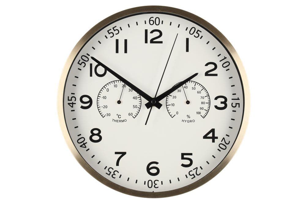 4LIVING Часовник за стена с термометър и хигрометър “Verona“ - цвят злато - Ø 30 см.