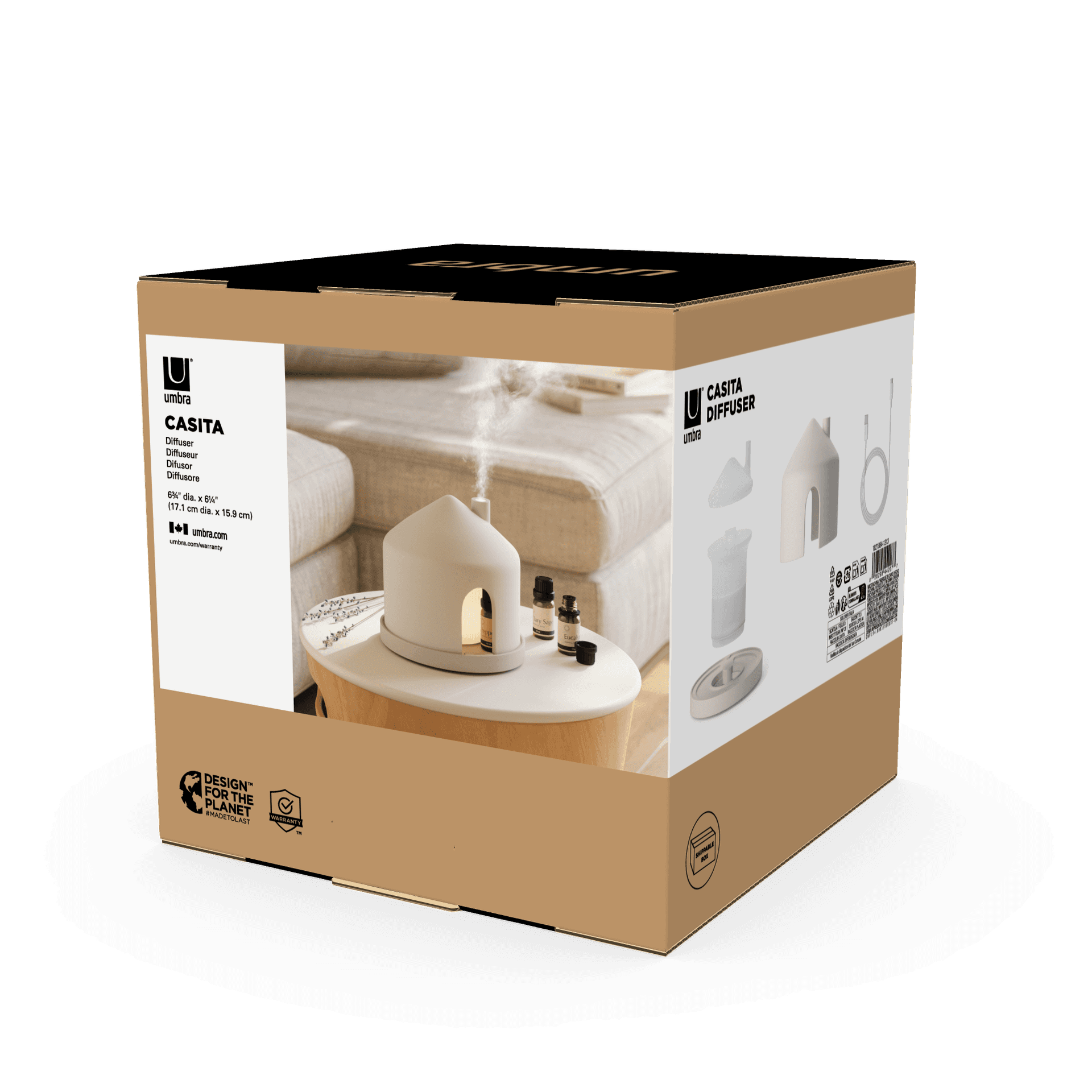 UMBRA Арома дифузер с LED светлина “CASITA“,150 мл. - цвят пясък — снимка 2